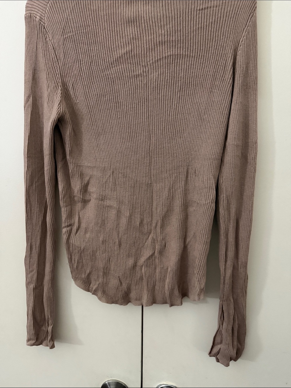 Zara Ribbed Button-Front Cardigan in Taupe - Picture 3 of 3